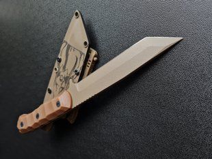 Кастомний ніж Танто Custom "Power Edition" &mdash; Полімер Tan, Руків'я Tan, Гравіювання Chainsaw Man, Molle tanto-polymer-tan-molle-chainsaw-power фото