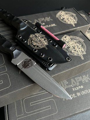 Щедрик: Тактичний Ніж для Військових Завдань (травлення, руків'я чорний, піхви чорний) Shchedryk-etc-han-scab-blak фото