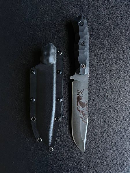 Haydamak etching - tourist knife (Black handle, black scabbard)