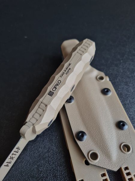 "Sirko" is a hunting knife for real hunters (tan polymer, tan handle, colored scabbard)