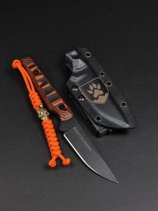 Survival Knife "Stus" Black-Orange Engraving "Forward and Unconquered