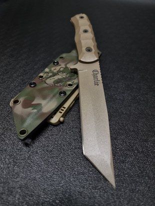 "Tanto" &ndash; Tourist knife for any challenge (polymer tan, tan handle, camouflage sheath)