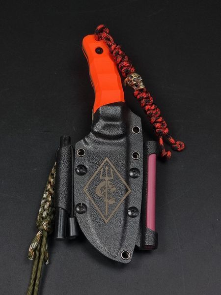 Bushcraft Knife "Yarchuk" Orange Engraving Indian and NVG Skull