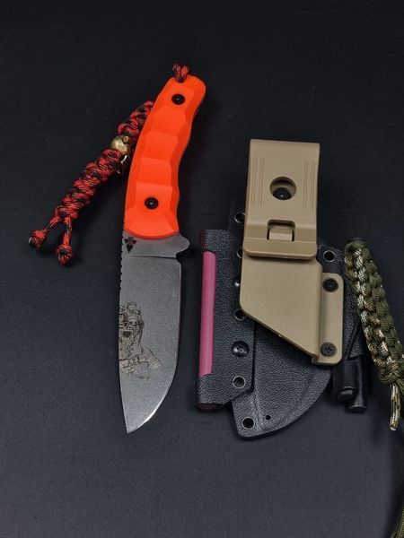 Bushcraft Knife "Yarchuk" Orange Engraving Indian and NVG Skull