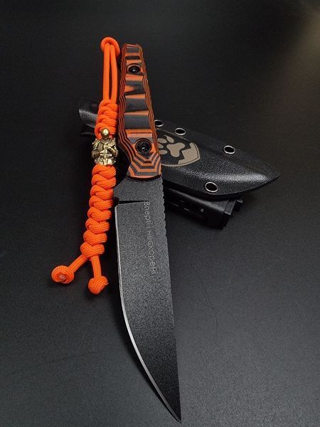 Survival Knife "Stus" Black-Orange Engraving "Forward and Unconquered