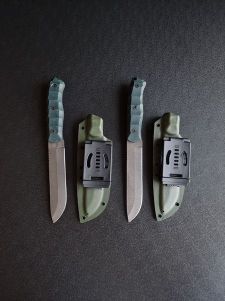 "Veles" tourist knife for life in nature (etching, emerald handle, green scabbard)