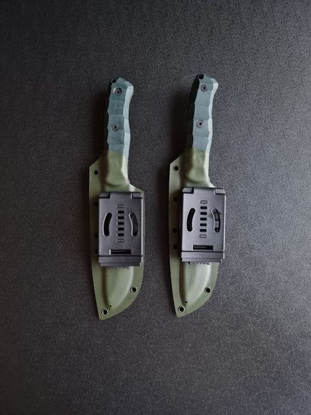 "Veles" tourist knife for life in nature (etching, emerald handle, green scabbard)