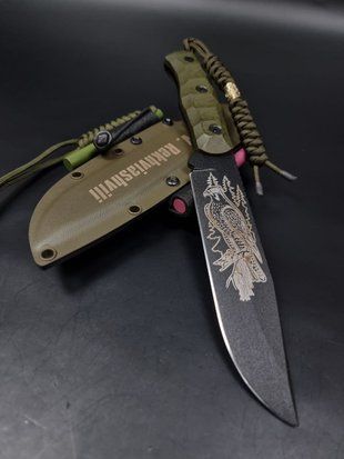 Survival Knife "Haydamak" | Olive with Falcon Engraving