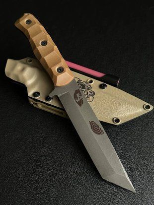 "Tanto" - buy a tourist knife to conquer new horizons (etching, cappuccino handle, tan sheath)