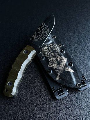 Yarchuk &ndash; a tourist knife for explorers of wild horizons (black polymer, olive handle, black scabbard)