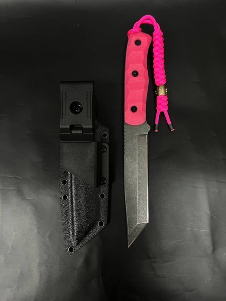 Tactical Knife "Tanto" | Pink Micarta Anime Style Engraving