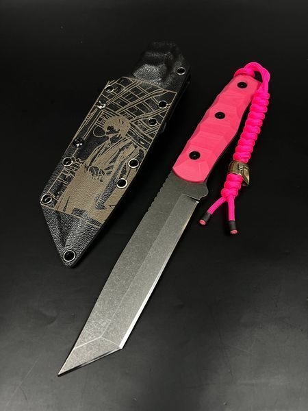 Tactical Knife "Tanto" | Pink Micarta Anime Style Engraving