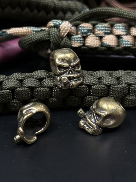 Lanyard with brass bead &ldquo;Bearded Skull with Cigar&rdquo;