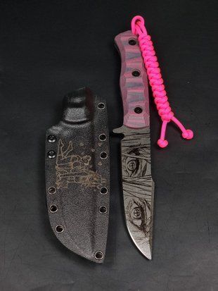 Tactical Knife "Aeneas" Anime Engraving (Burgundy Micarta)