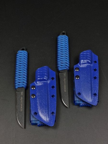 EDC Skeleton Knife "Puluy" | Blue Paracord and Black Polymer Coating (Paired Set)