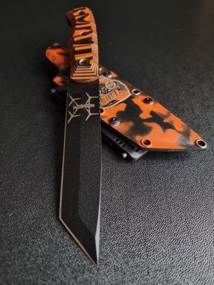 "Tanto" - a tourist knife for brave explorers and new peaks (black polymer, black-orange handle, colored scabbard)