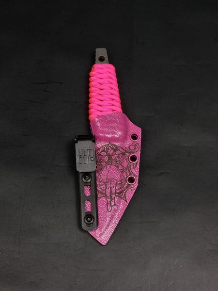 EDC Knife "Paton" | Pink Paracord and Sheath | Anime and Latin Engraving