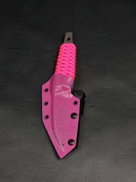 EDC Knife "Paton" | Pink Paracord and Sheath | Anime and Latin Engraving