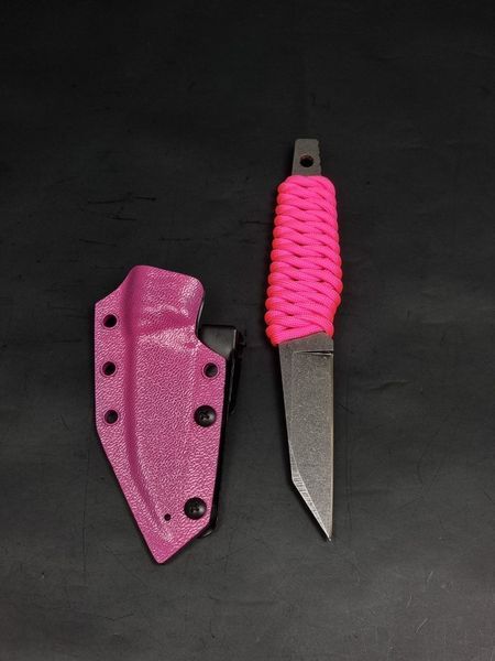 EDC Knife "Paton" | Pink Paracord and Sheath | Anime and Latin Engraving