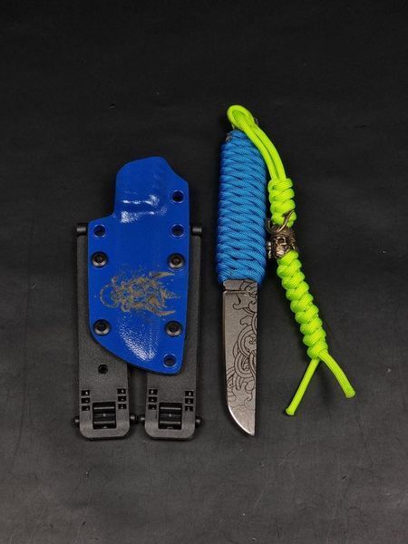 EDC Knife "Puluy" | "Oni" Blue Sheath & Wave Engraving