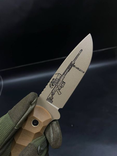 Tactical Knife "Yarchuck" | "Sniper Edition" Tan with Rifle Engraving and GUR Symbols