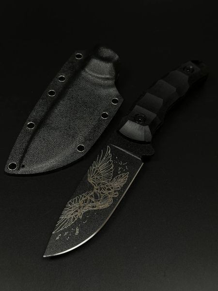 Tactical Knife "Yarchuck" | Black Micarta | Feather Engraving & Inscription