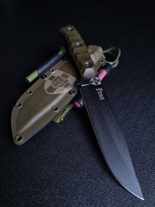 "Haydamak" &ndash; Tourist knife for real travelers (black polymer, olive handle, colored scabbard)