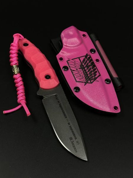 Bushcraft Knife "Yarchuk" | Pink Micarta (Wings of Freedom Engraving and Quote)