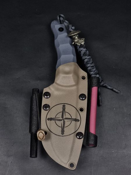 Survival Knife "Yarchuk" | Koi Carp & Compass Engraving (Grey Micarta Handle)