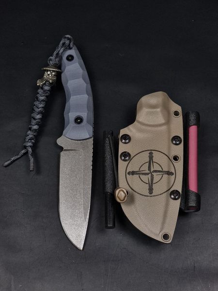 Survival Knife "Yarchuk" | Koi Carp & Compass Engraving (Grey Micarta Handle)