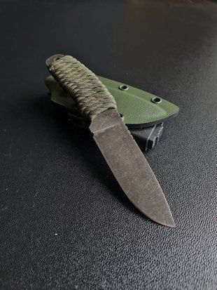 Skeletal knife simple "Korolov" (etching, sheath green)