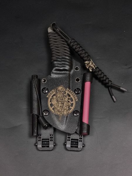 EDC Knife "Korolov" | "Nord Division" Black Paracord, Carpe Diem Engraving