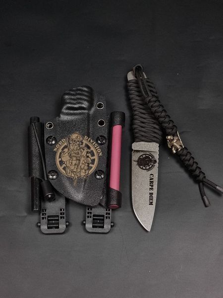 EDC Knife "Korolov" | "Nord Division" Black Paracord, Carpe Diem Engraving