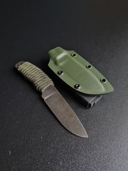 Skeletal knife simple "Korolov" (etching, sheath green)