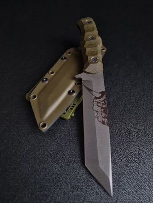 "Tanto: A Tourist Knife for Every Trip" (etching, olive handle, colored scabbard)