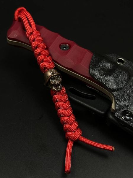 Tactical Knife "Tanto" Red Edition | Tan Polymer Coating Skull Engraving