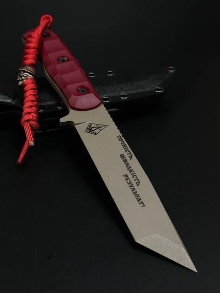 Tactical Knife "Tanto" Red Edition | Tan Polymer Coating Skull Engraving