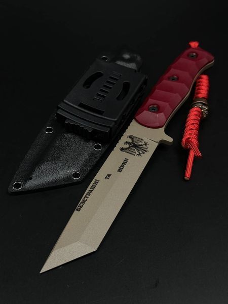 Tactical Knife "Tanto" Red Edition | Tan Polymer Coating Skull Engraving