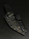 EDC Knife "Puluy" Black with paracord wrap and Rock Bands engraving
