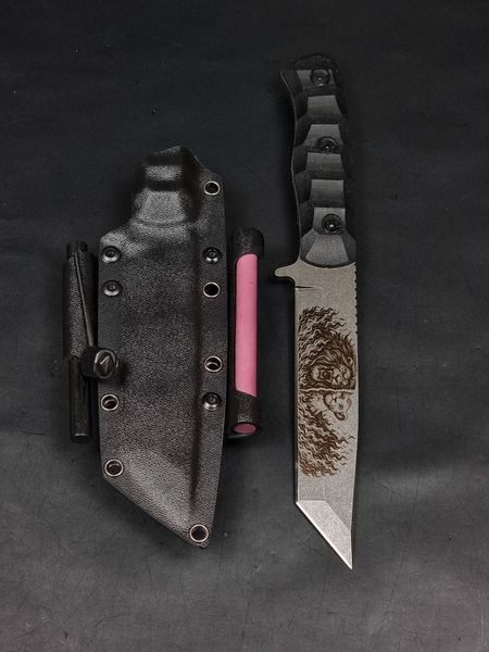 Survival Knife "Tanto" | Black Micarta, "Lion King" Engraving
