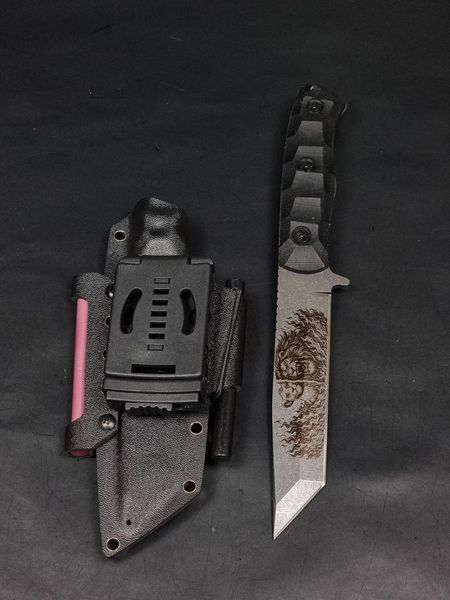 Survival Knife "Tanto" | Black Micarta, "Lion King" Engraving