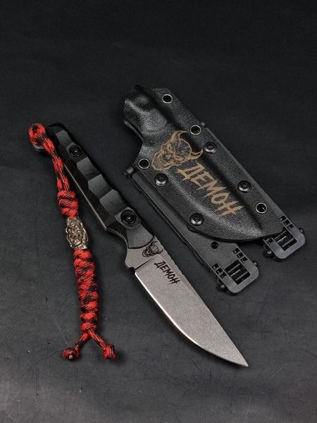 Tactical Knife "Stus" | "Demon" Black Micarta, Demon Engraving
