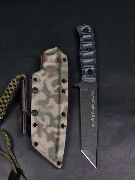 Tactical Knife "Tanto" | Black Micarta, Camouflage, "To friend Hora" Engraving