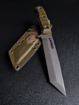 "Tanto: Tourist Knife for Discoveries" (etching, olive handle, colored scabbard)