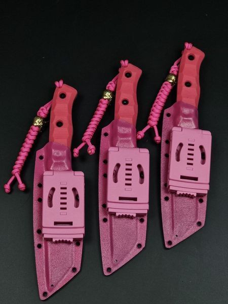Survival Knife "Tanto" | Pink Micarta Oni and Geisha Engraving