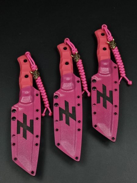 Survival Knife "Tanto" | Pink Micarta Oni and Geisha Engraving