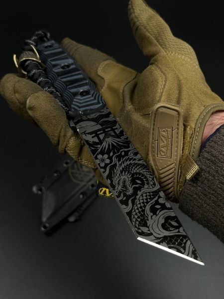 Tactical Knife "Tanto" | Black-Grey Micarta and GUR Sapiens Engraving