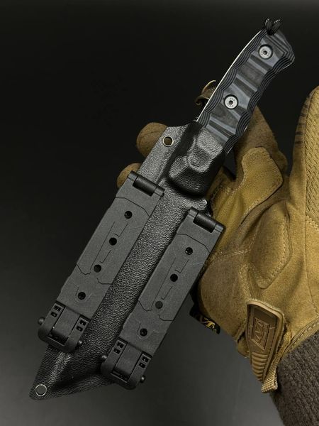Tactical Knife "Tanto" | Black-Grey Micarta and GUR Sapiens Engraving