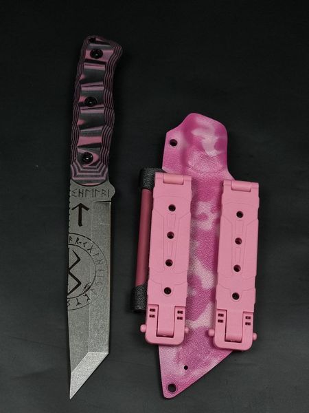 Tactical Knife "Tanto" | Pink Camo Engraving Berserk and Runes