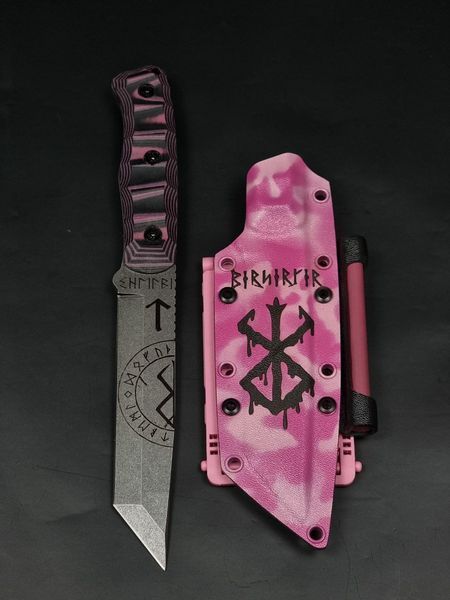 Tactical Knife "Tanto" | Pink Camo Engraving Berserk and Runes